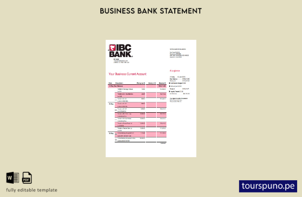 listo para imprimir el extracto de cuenta corriente comercial de IBC Bank Planti